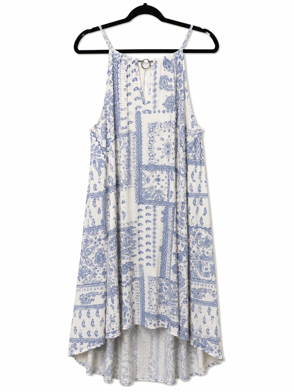 Mlle Gabrielle White Dress with Blue Paisley Accents